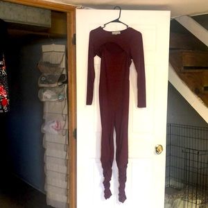 Red two piece jumper.